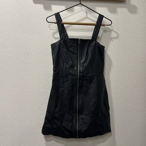 Black Pleather Full Zip Mini Dress